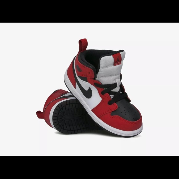 Nike Air Jordan 1 Mid (TD) 'Chicago Black Toe' Shoes 640735 069 Kids Sizes - Picture 5 of 8